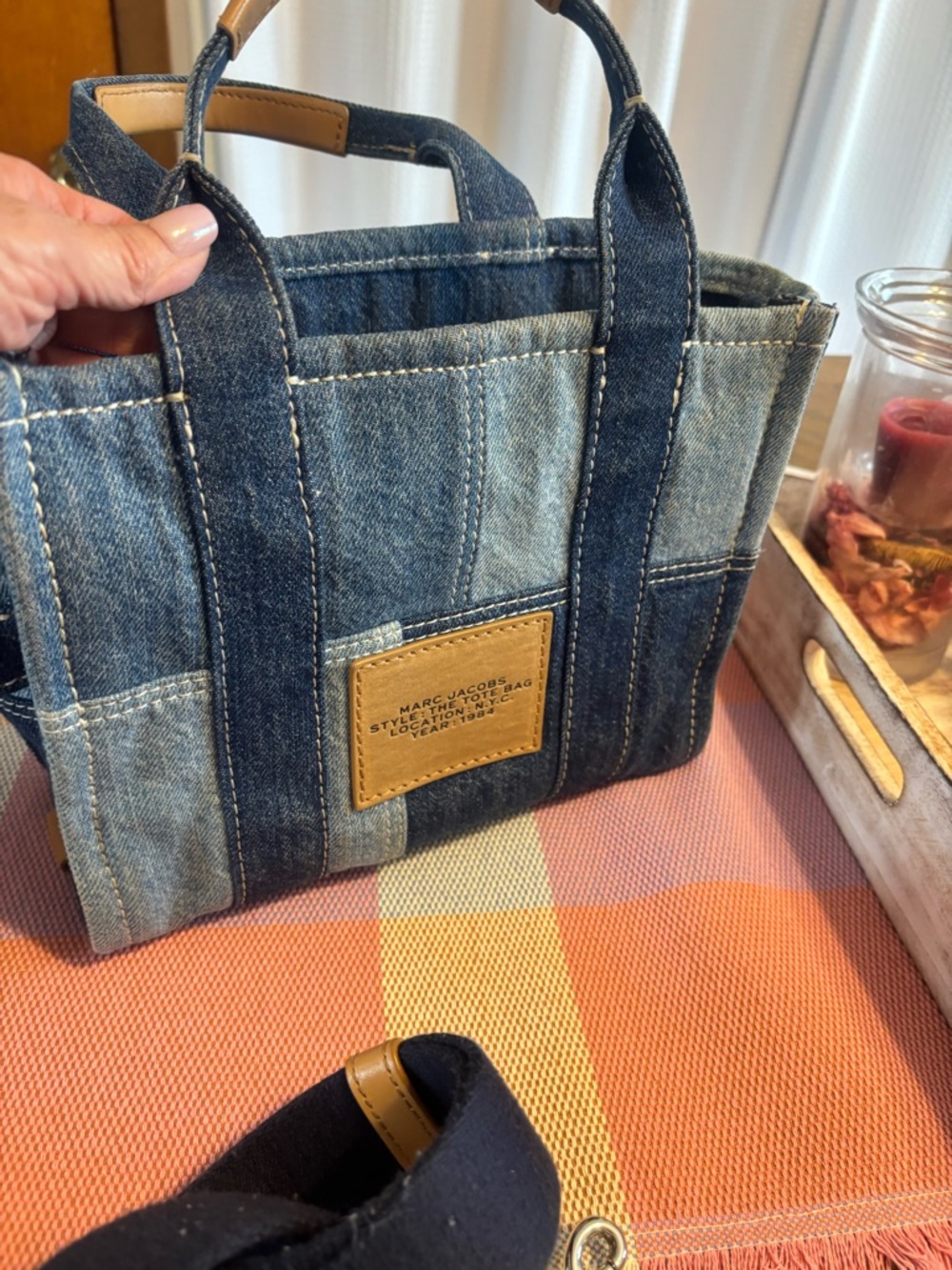Marc Jacobs Denim Patchwork Tote with Tan Leather Trim - Picture 2 of 3